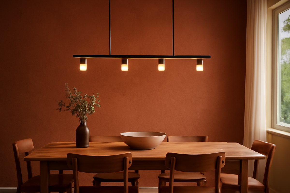 Terracotta accent wall in a Florida dining room