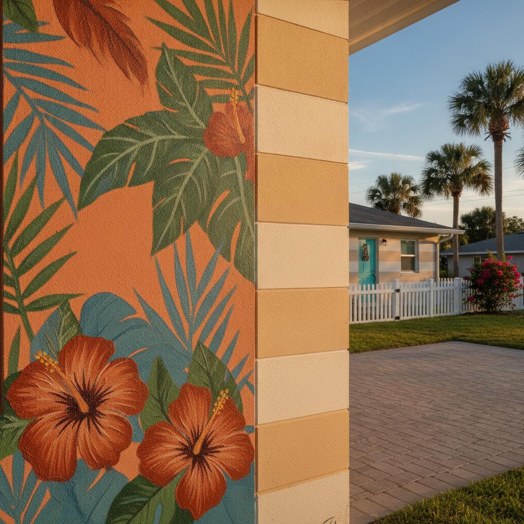 Beautifully finished exterior wall painted with premium acrylic paint on a Florida home