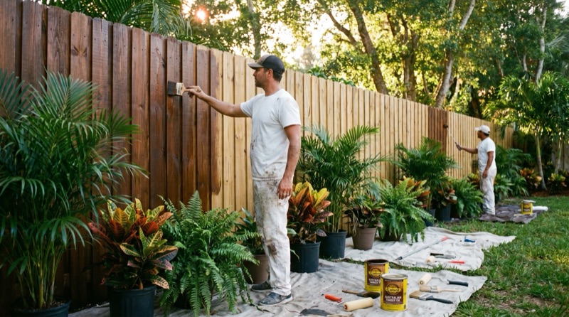 Privacy fence staining and sealing with rich semi-transparent finish in New Smyrna Beach FL