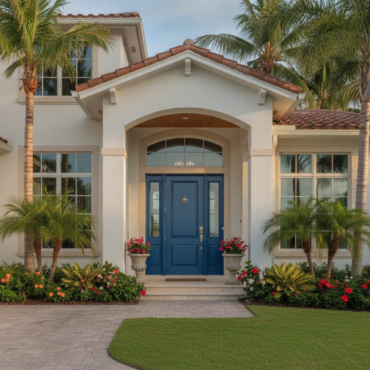 Newly painted front door with a flawless finish on a Florida home