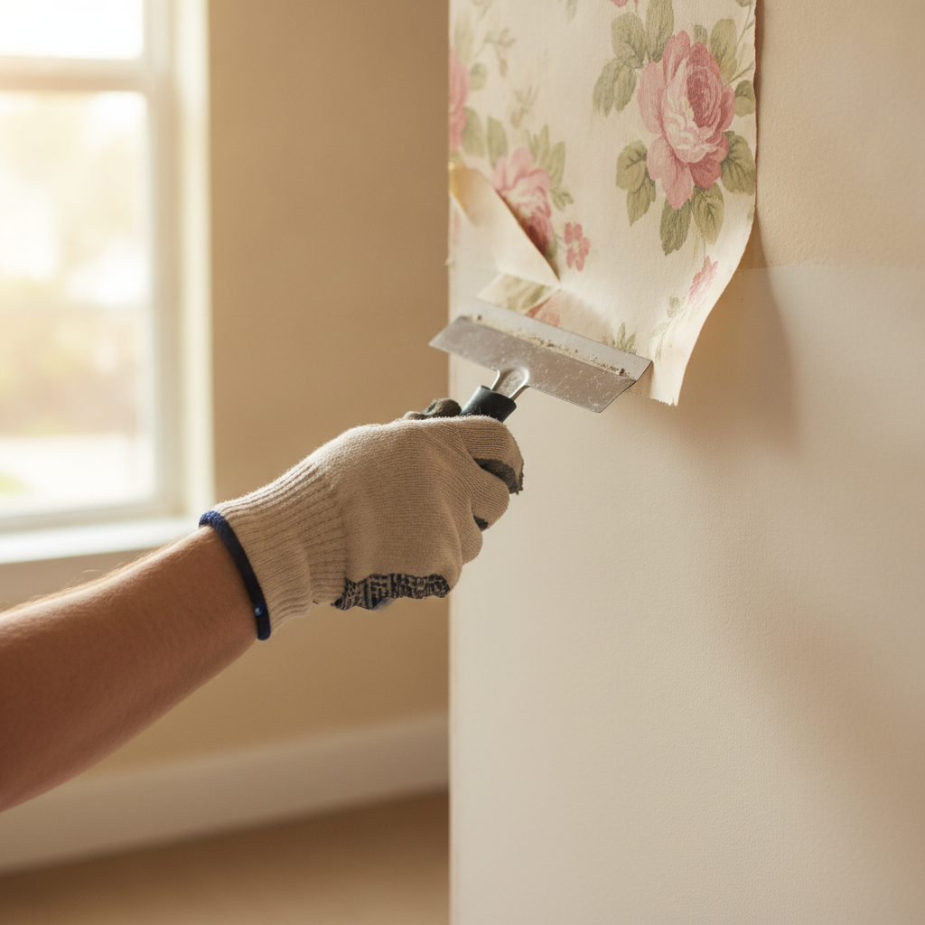 Removing old wallpaper from walls in a Florida home