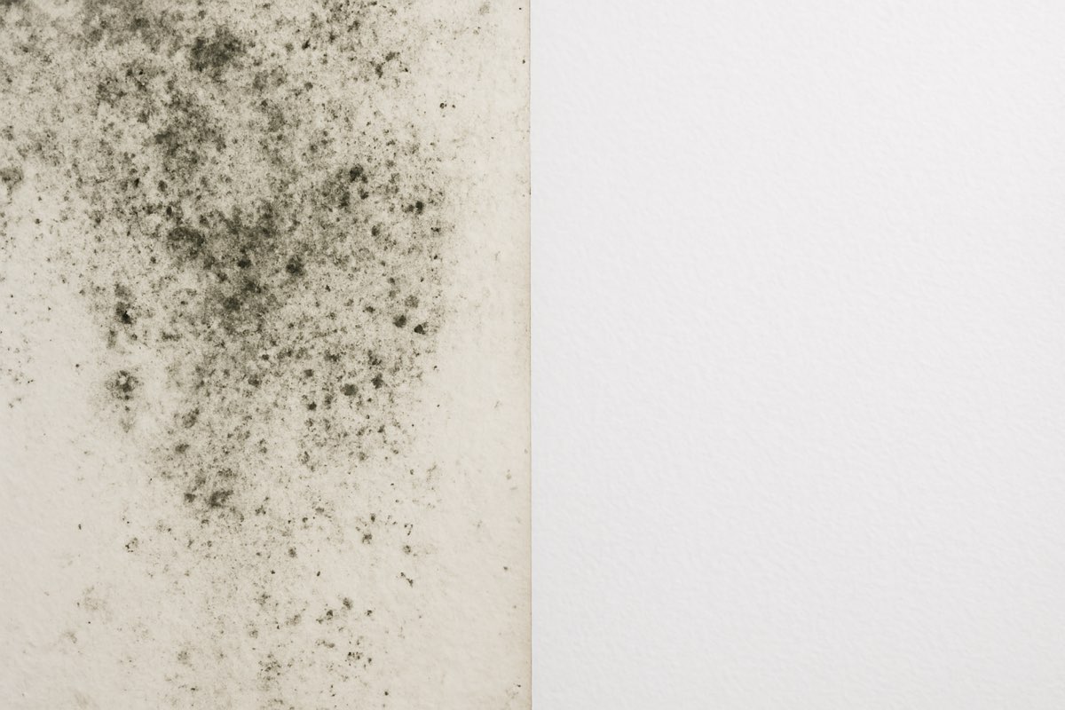 Side by side comparison showing mold growth on untreated wall versus clean painted wall