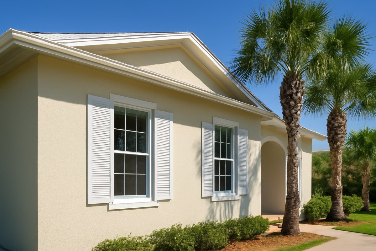 Clean exterior wall of a Florida home protected with mold resistant paint