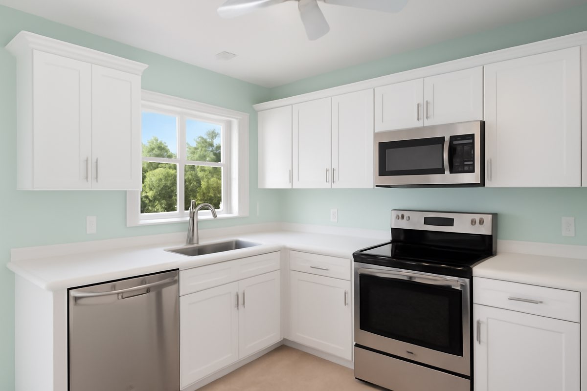 Clean Florida kitchen with mold resistant paint on walls and ceiling