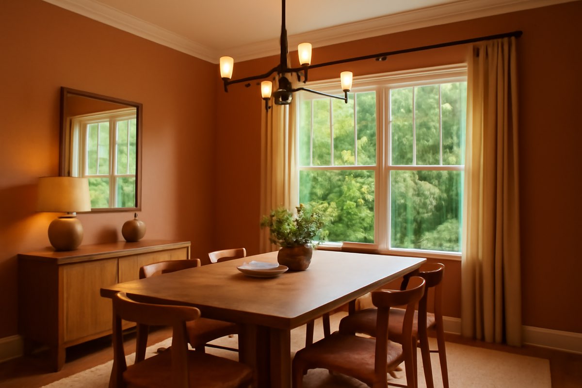 Dining room with warm clay and terracotta natural paint tones