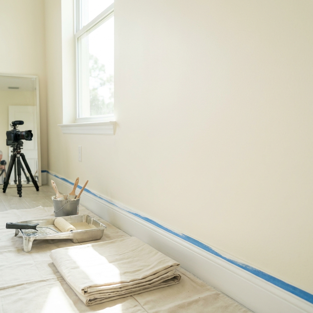 Smooth professionally repainted wall after bubble repair