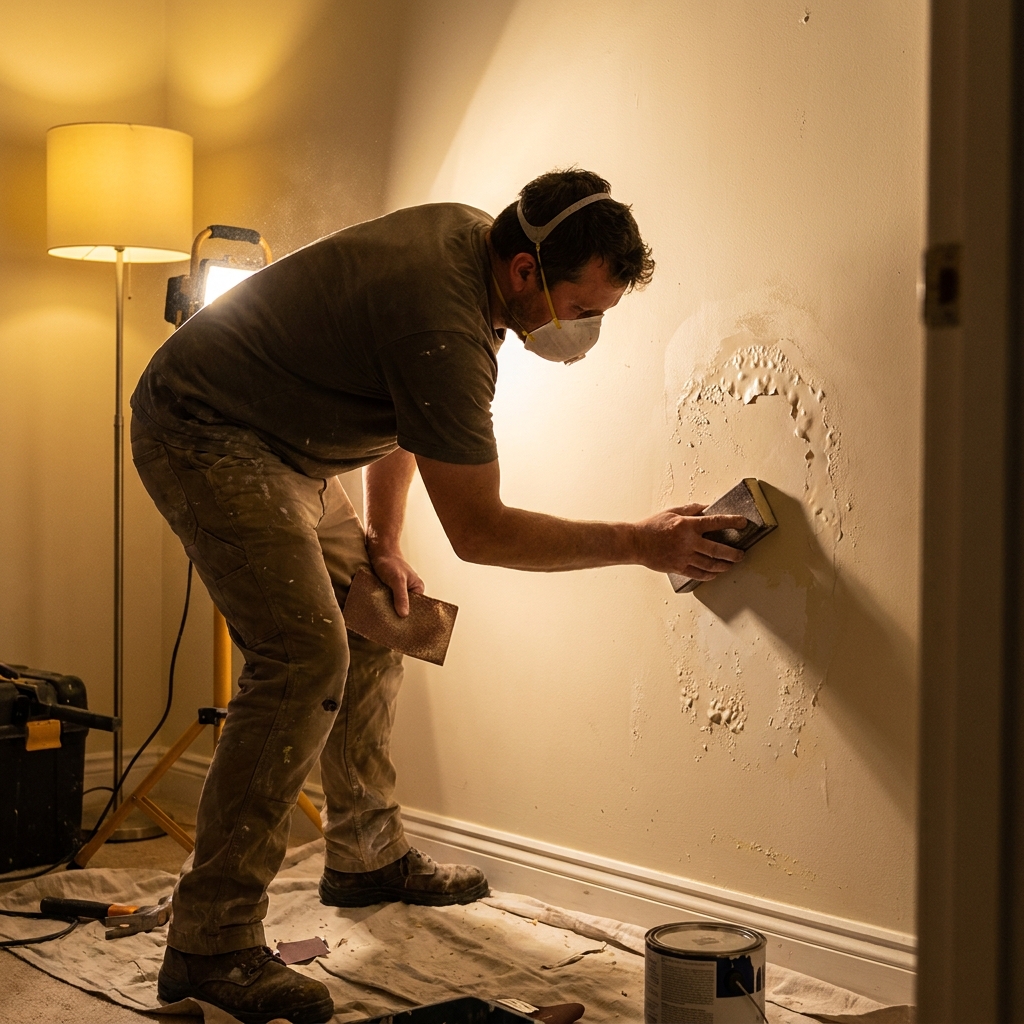 Sanding down bubbled paint on wall before repainting