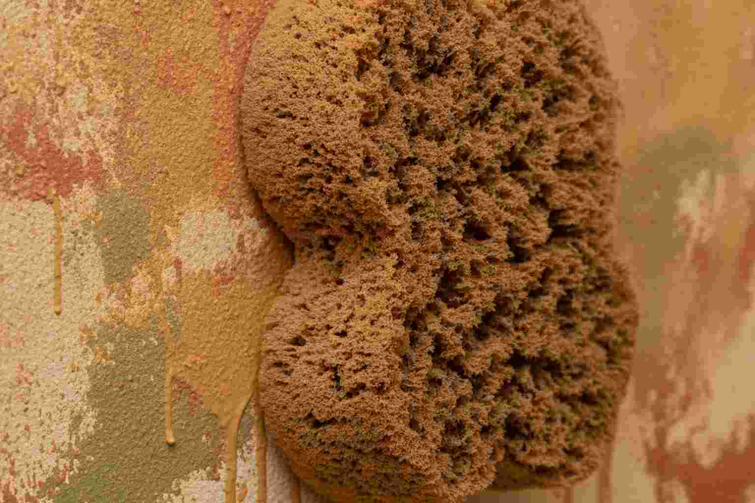 Sponge painting technique on a wall with warm earthy colors