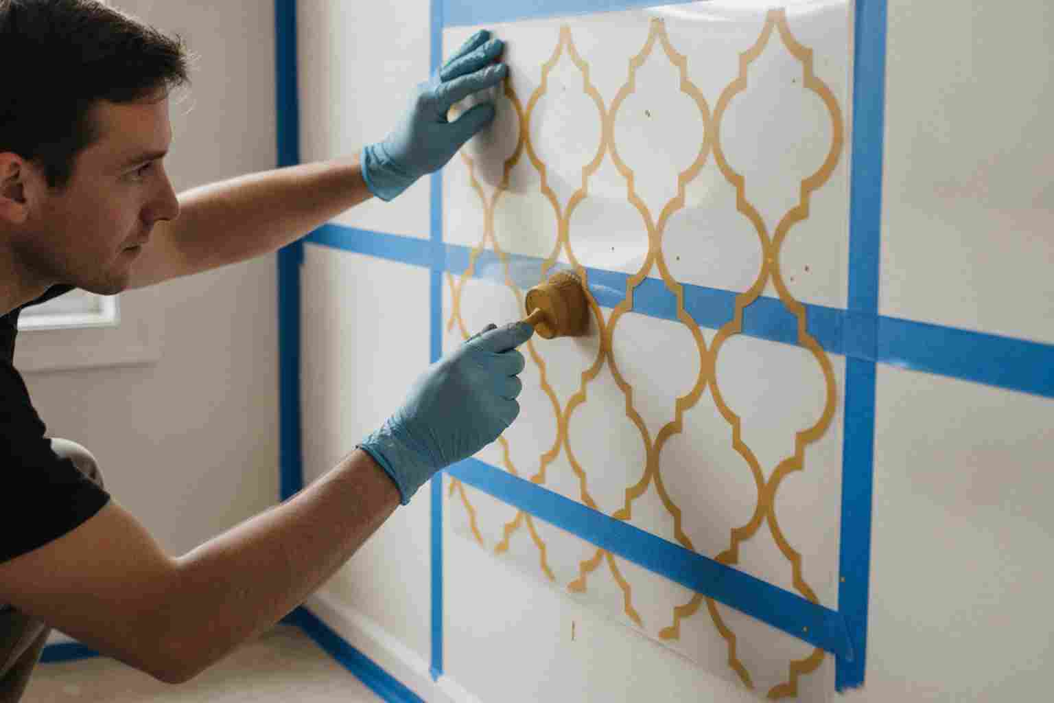 Applying a Moroccan stencil pattern to a wall