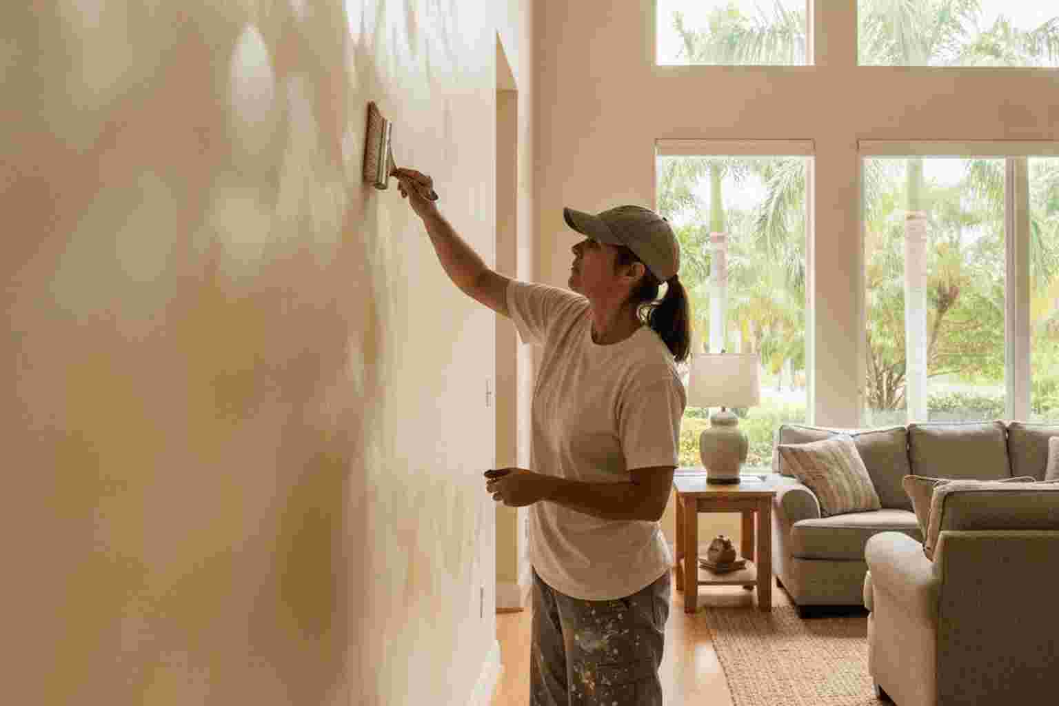 Color washing a wall with warm cream and gold tones