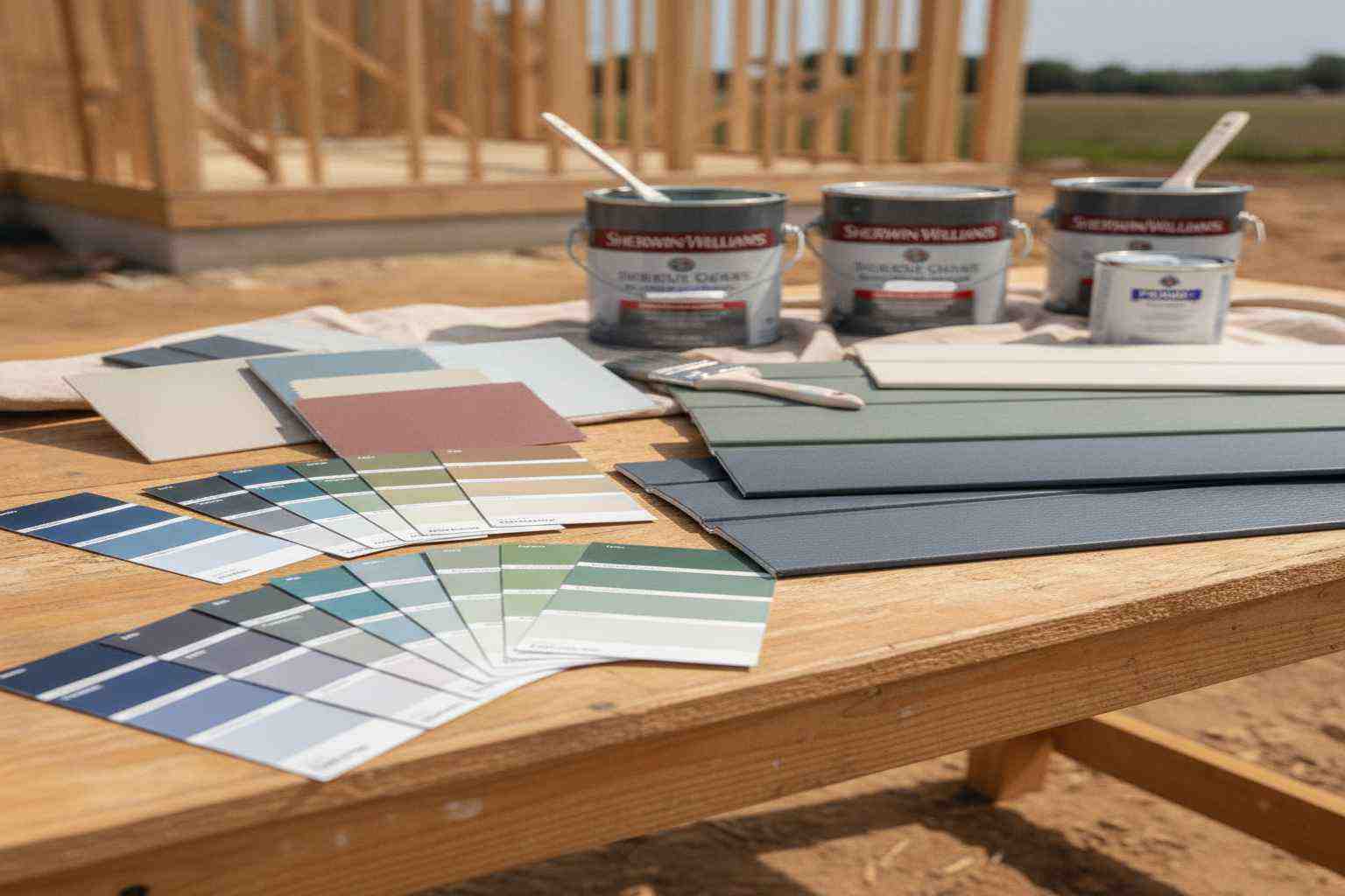 Color paint swatches and samples for vinyl siding painting project