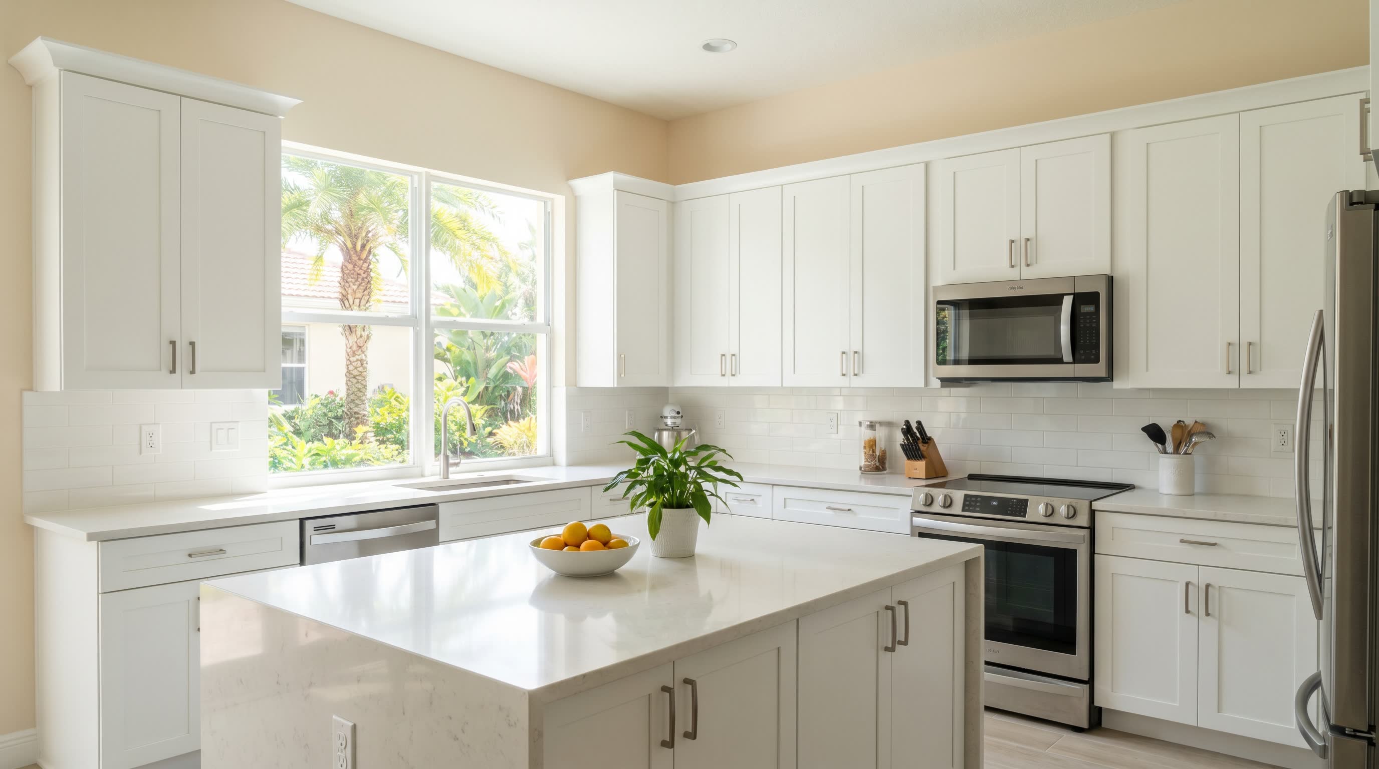 Professional cabinet painting with smooth semi-gloss finish in New Smyrna Beach FL