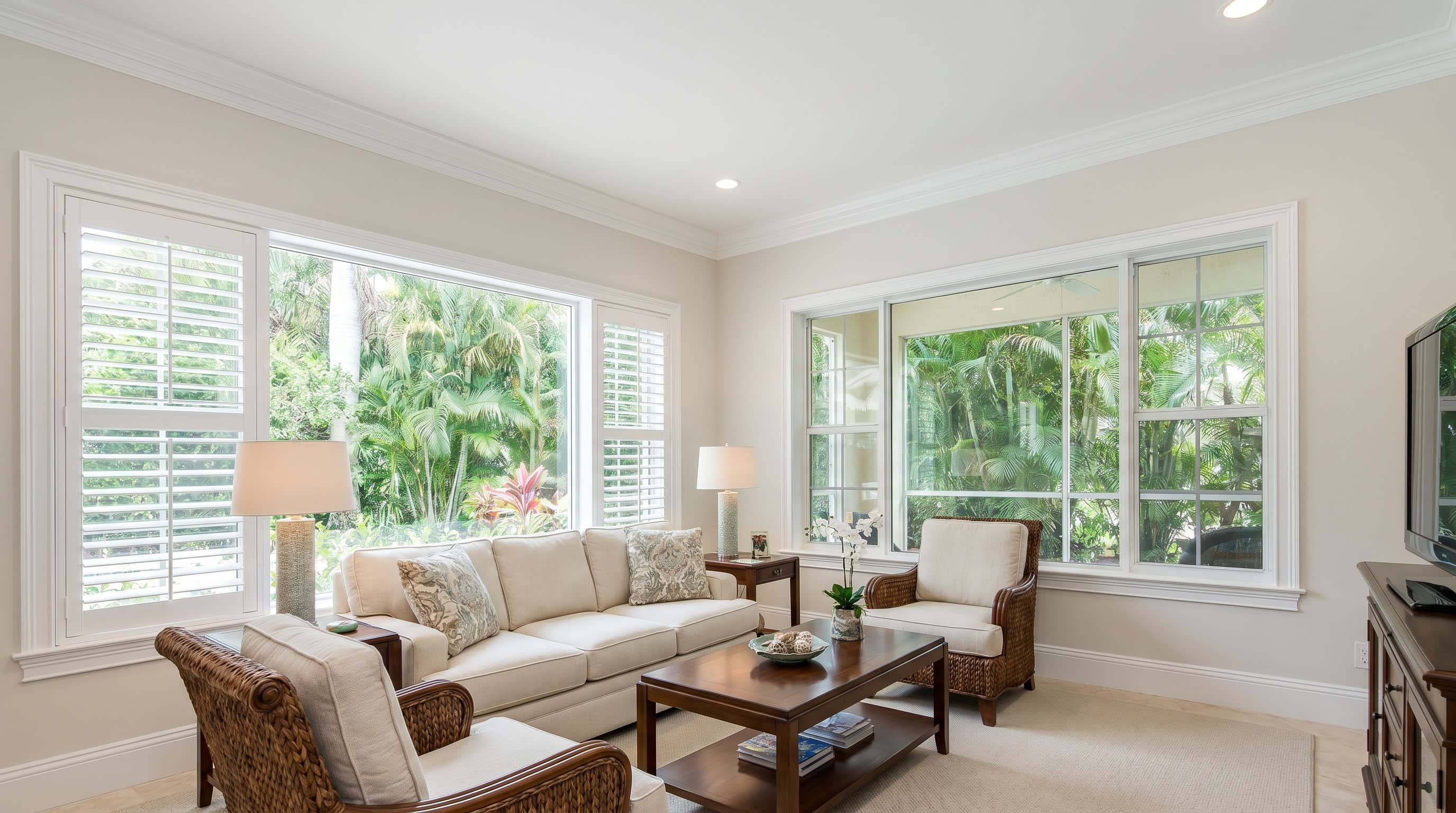 Crown molding and trim painting with crisp clean lines in Volusia County FL